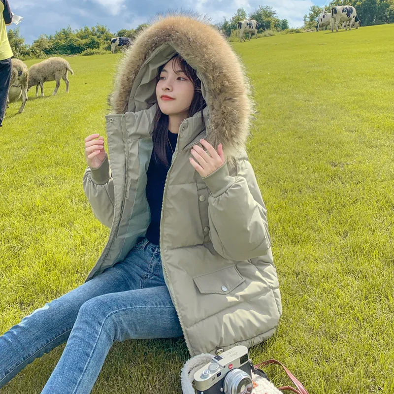 Women Winter Fur Collar Solid Color Fashion Popular Simple Casual Warm Thicken Jackets Bread Clothes Jacket Zipper Female Coats