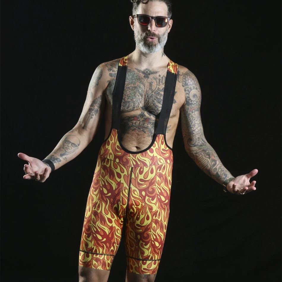 

LOVE THE PAIN Men's Bike Bib Shorts Gel Cushion Long Distance Travel Sweatpants Lycra fabric stretch pants MITI feet Bike Pants