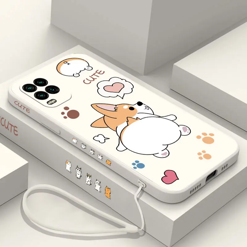 

Cute Corgi Dog Phone Case For Xiaomi Mi CC9 12 12X 11 11T 8 9 10 10T Pro Lite Ultra SE CC9e 5G Liquid Silicone Cover with Strap
