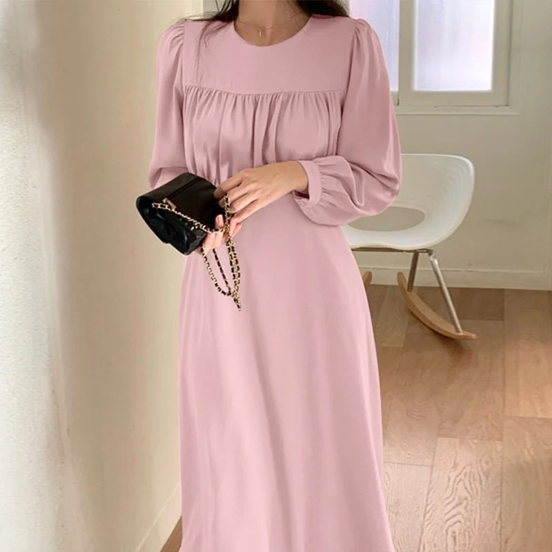 

Винтажное платье-миди VONDA с круглым вырезом и высокой талией, ТРАПЕЦИЕВИДНОЕ весеннее Элегантное Длинное Платье оверсайз, повседневный жен...