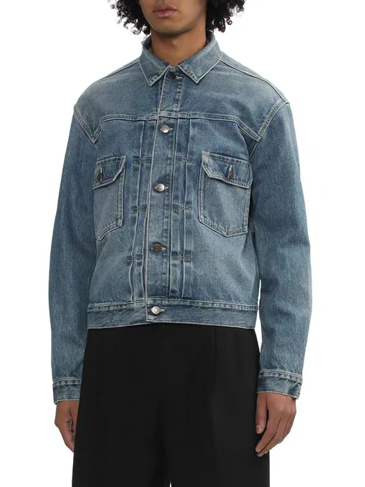 Женская джинсовая куртка с длинным рукавом металлической пряжкой