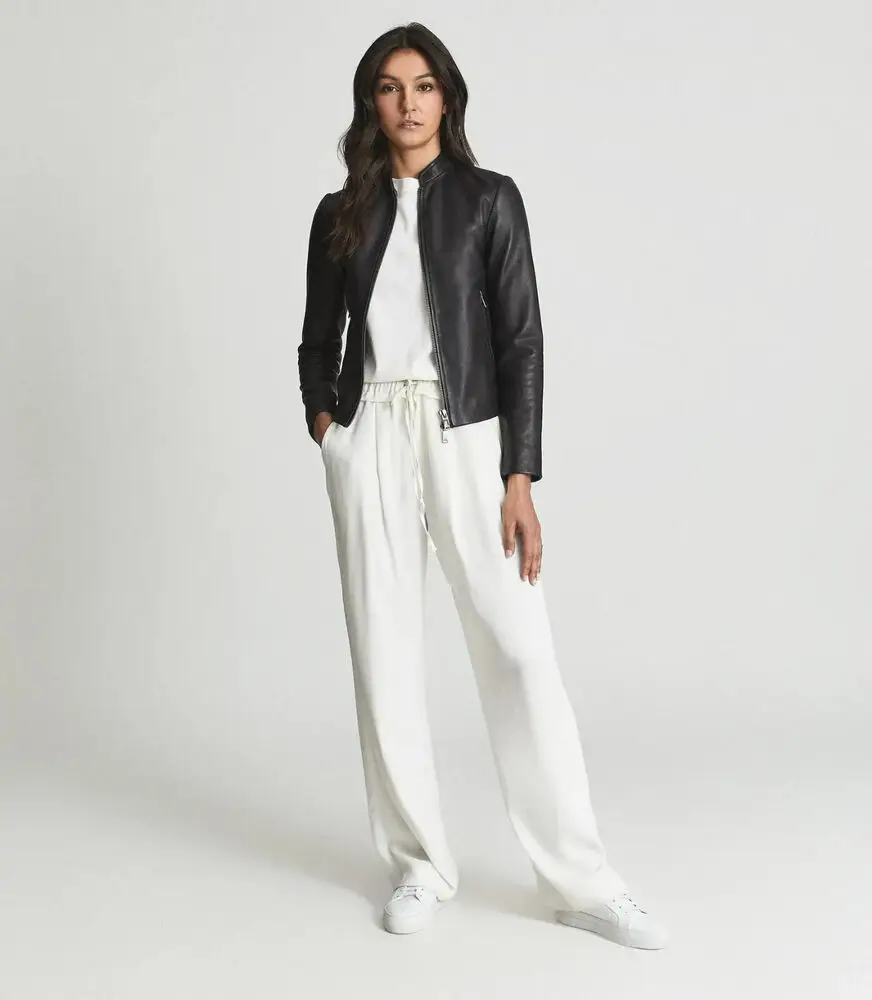 Women's Black Leather Jacket with Gunmetal Zipper Women's Leather Jacket Genuine Leather