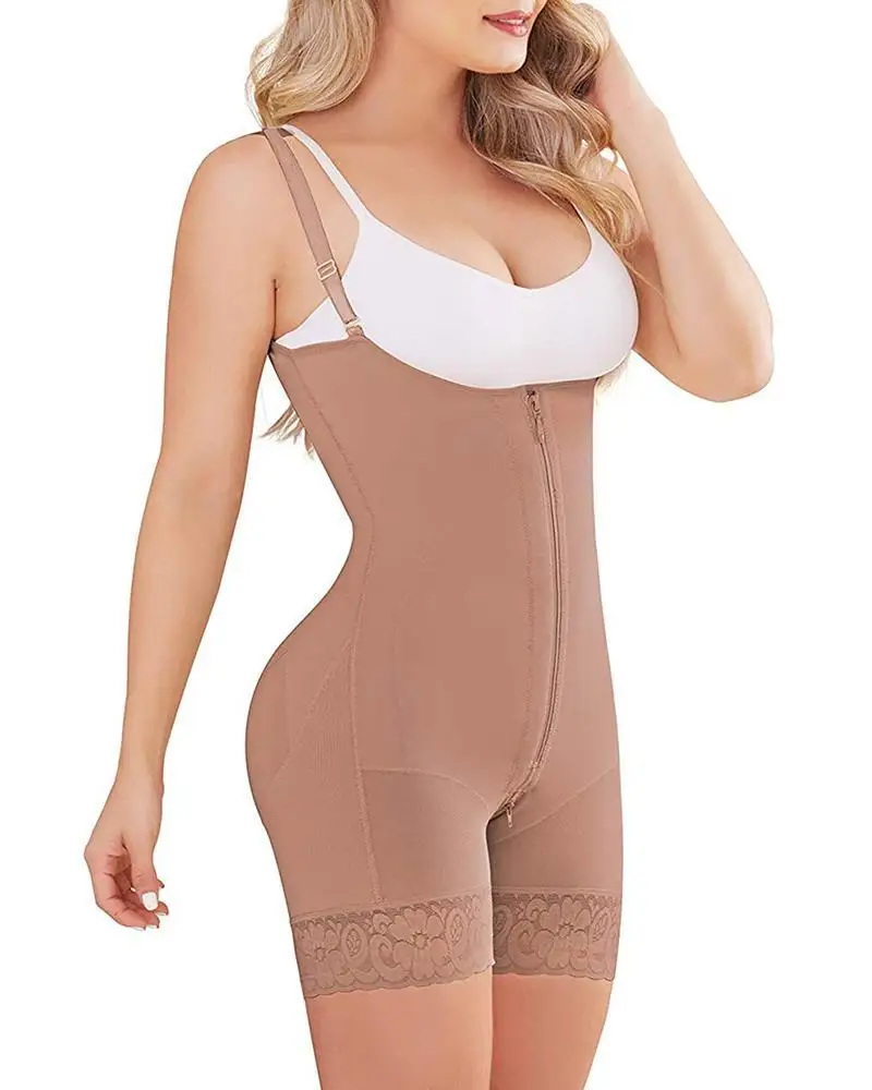 Comfortable Lace Trim Body Zip With Shoulder Strap Women's  High Waist Strapless Slimming Skims Hourglass Figure Body Shaper