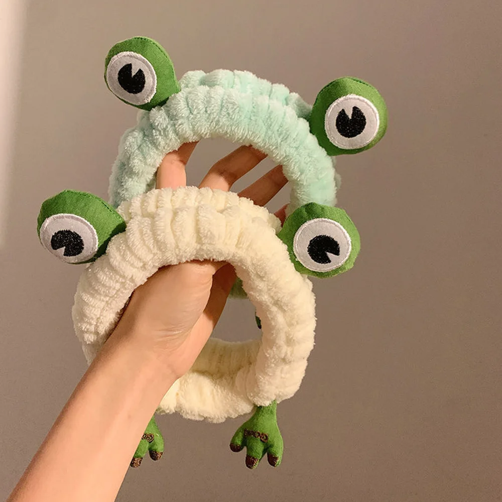 

Frog Big Eyes Makeup Headbands Plush Washing Face Hairband Wide-brimmed Turban Headband DIY Coral Fleece Elastic Hair Band