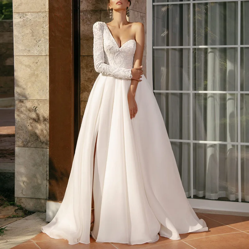2021 Autumn and Winter New Women's Wish New Product One-shoulder Slim Dress Dress