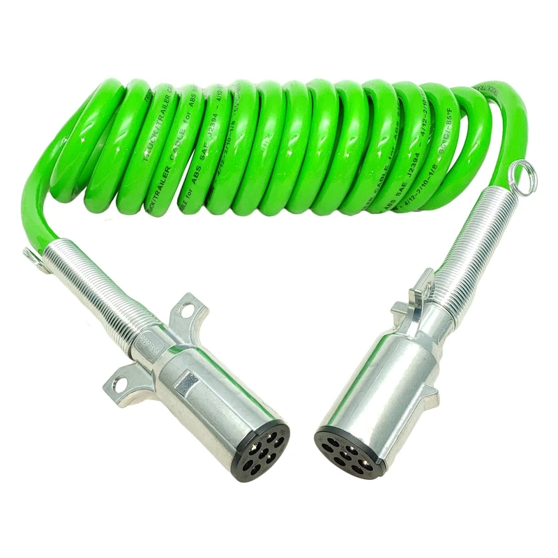 

1 Piece Green Coil Trailer Electric Cable Power Cord 12 Inch Lead 7-Way ABS 15 Inch EL27715 590161