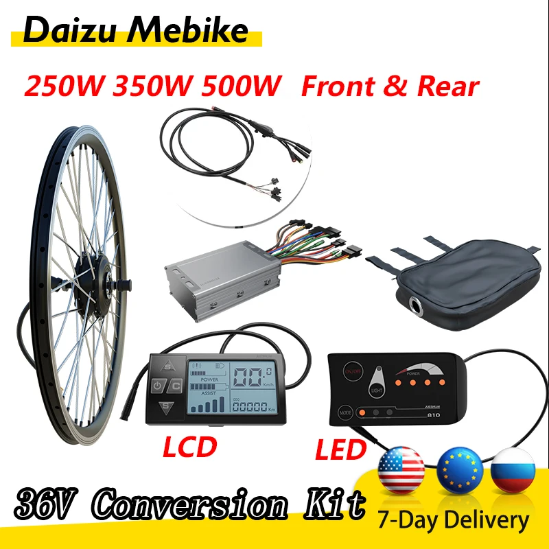 Ebike Conversion Kit 36V 250W 350W 500W Front Rear Motor Wheel LCD LED Display for Electric Bike 26''29''700C Fork 135mm E Bike