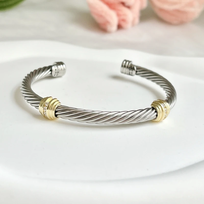 

David Y Round Head Color Separation Bracelet Buckle in Sterling Silver with 18K Rose Gold PLATED