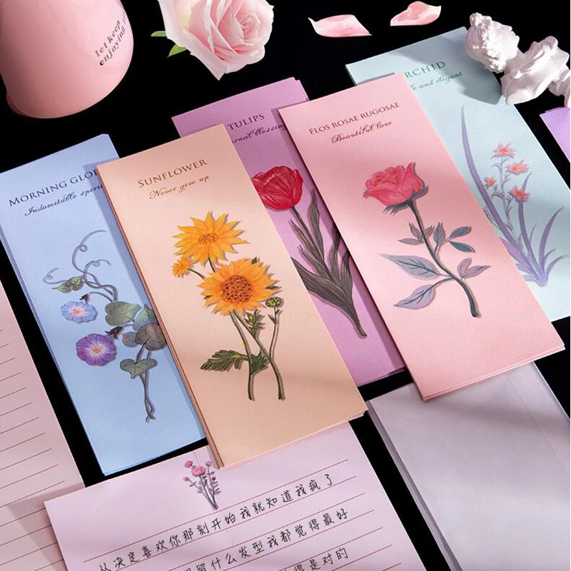 

6pcs/set Cute Floral Translucent Envelopes Letter Pads DIY Wedding Party Invitation Cards Cover Message Notes Korean Stationary