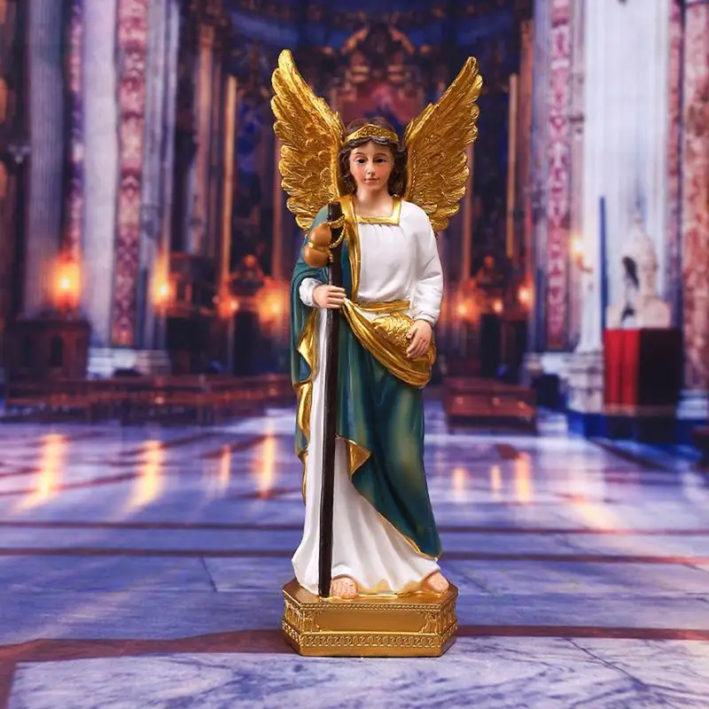 

Resin Archangel Saint Raphael Statue Angel Table Decor Christmas Figurine for Tv Cabinets Bedside Tables Bookshelves Desks