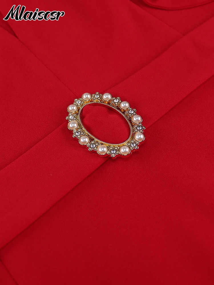 Женское офисное платье миди Mlaiscsr красное с круглым вырезом и оборками коротким