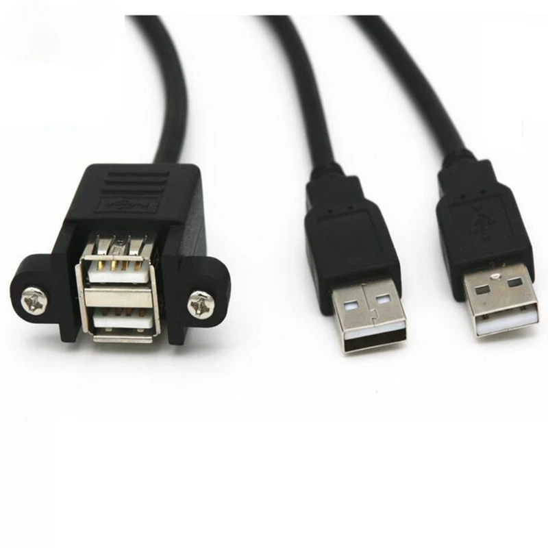 

Панельное крепление USB, двойной порт USB 2,0 A штекер-гнездо M/F УДЛИНИТЕЛЬ с винтовым замком кабель крепления панели 50 см 30 см