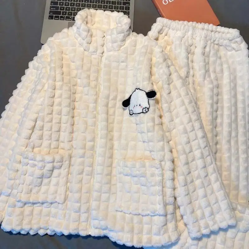 

Sanrio полако, милая мультяшная осенне-зимняя теплая Повседневная Спортивная стильная Пижама, Женская Коралловая бархатная Домашняя одежда, у...