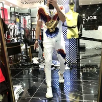 mens summer fashion casual ice silk sports suit korean fashion handsome printed short sleeve pants two piece set