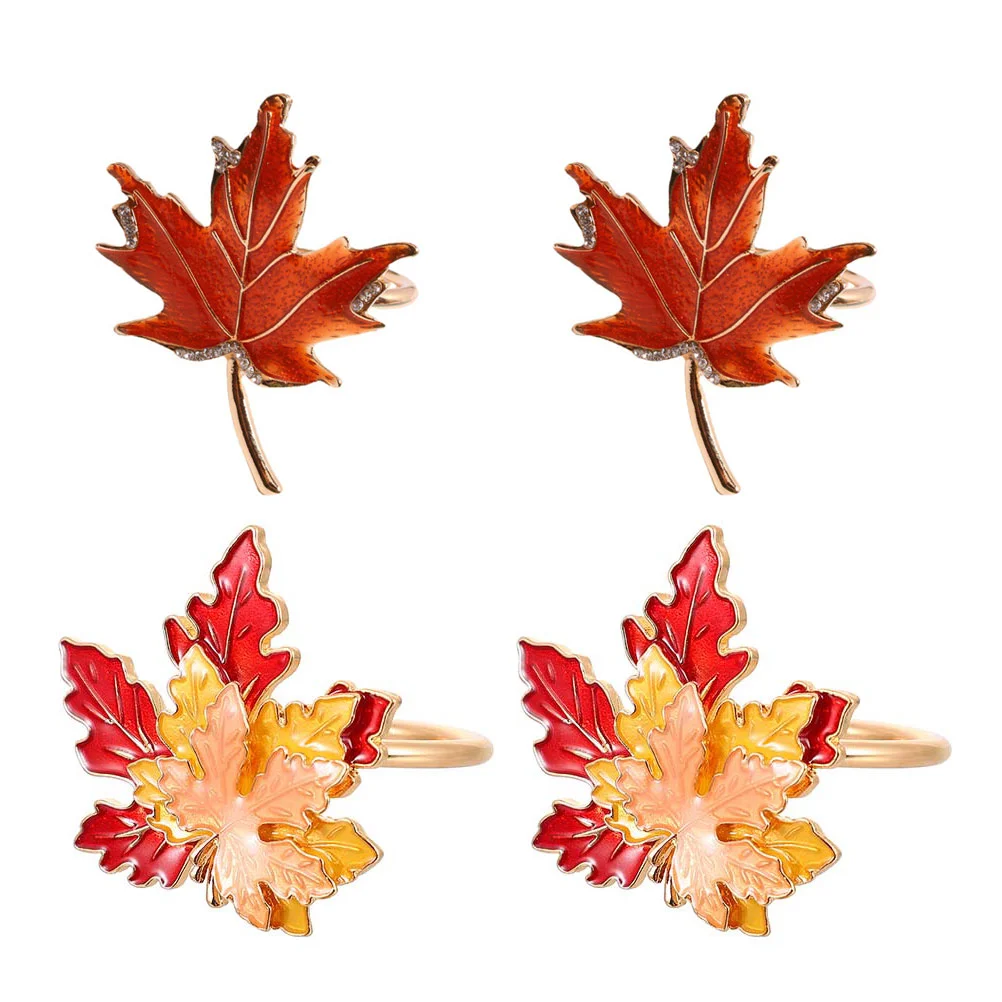 

4Pcs Farmhouse Napkin Rings Home Table Decor Maple Leaf Napkin Rings Decorative Napkin Buckles for Festival Decoration Table