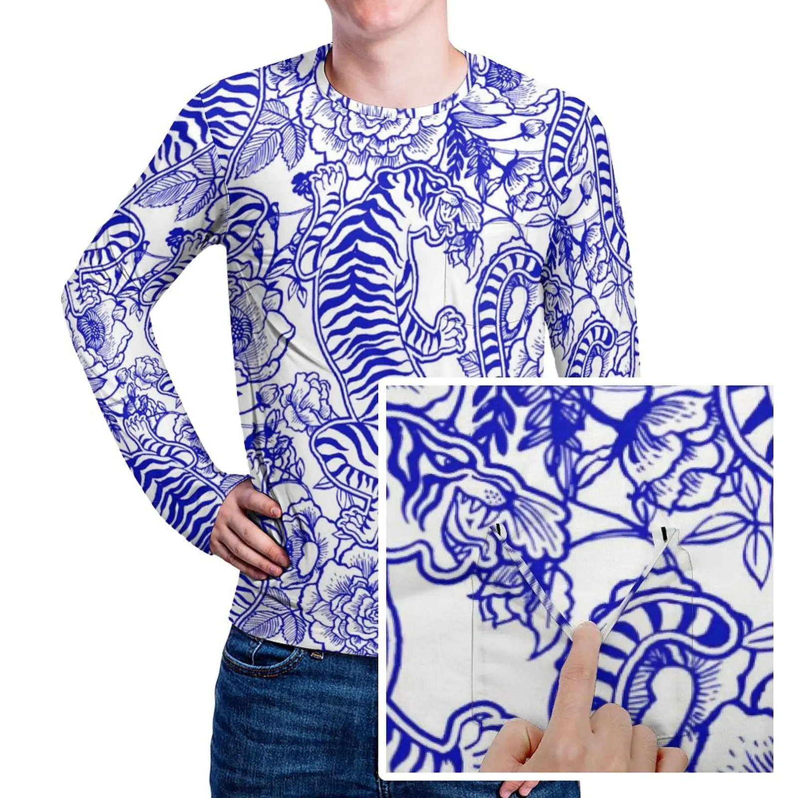 

Футболка с карманом и принтом тигра в стиле ретро