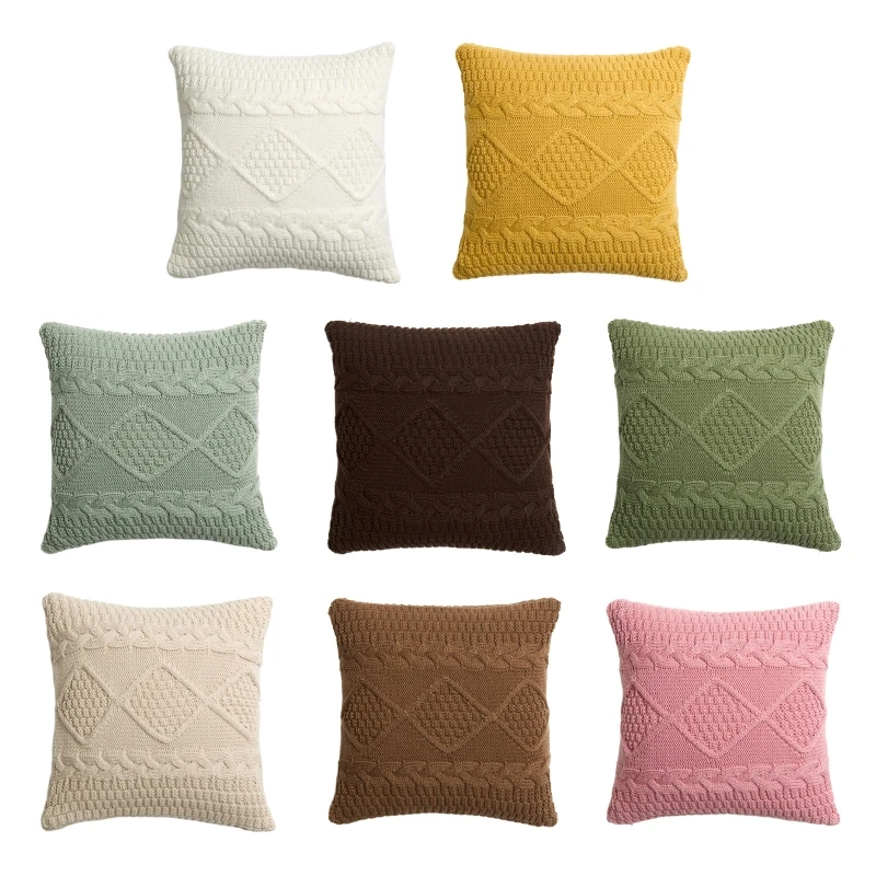 

Nordic Style Knitted Sweater Throw Pillow Case Solid Color Double Twist Cable Knitting Geometric Diamond Plaid Square Cushion