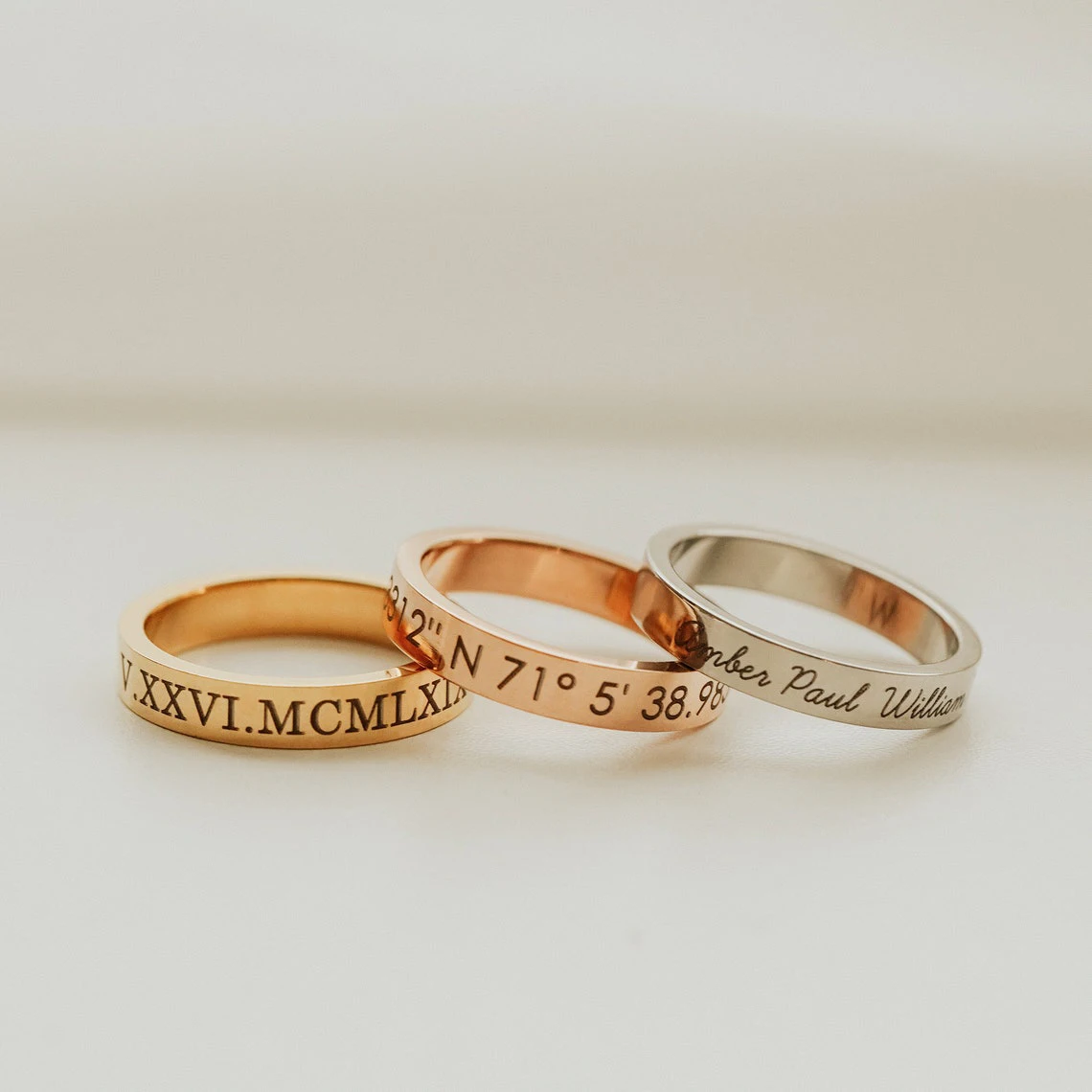 4mm Personalized Stacking Ring Custom Engraved Name Coordinate Initial Stackable Gold Mothers Jewelry Gift For Her - купить по