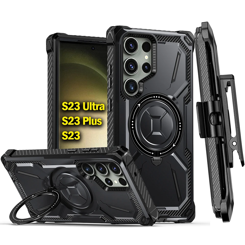 

Full-Body Rugged Case for Samsung S23 Ultra 5G Case Armor Stand Magnetic Wireless Charge Cover for Galaxy S23 S22 S21 Plus Capa