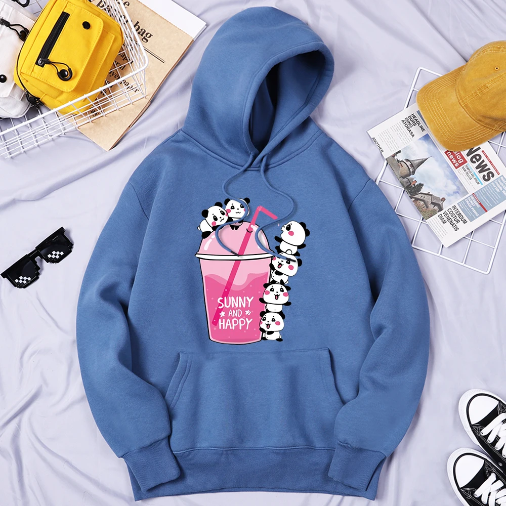 

The Cute Pandas Drink Milk Tea Together Man Hoodies Breathable Street Tops Soft Loose Hoodie Comfortable Oversized Man Hooded