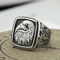 vintage 316l stainless steel eagle ring for men fashion punk hip hop biker animal eagle head stamp rings party jewelry gift