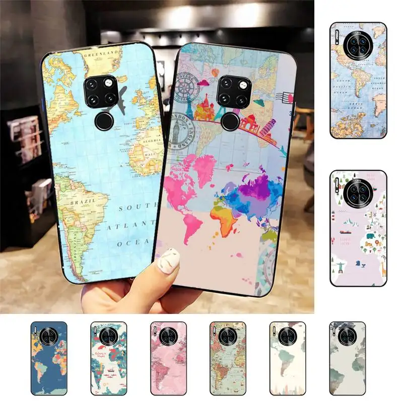 

World Map Phone Case for Huawei Mate 20 10 9 40 30 lite pro X Nova 2 3i 7se