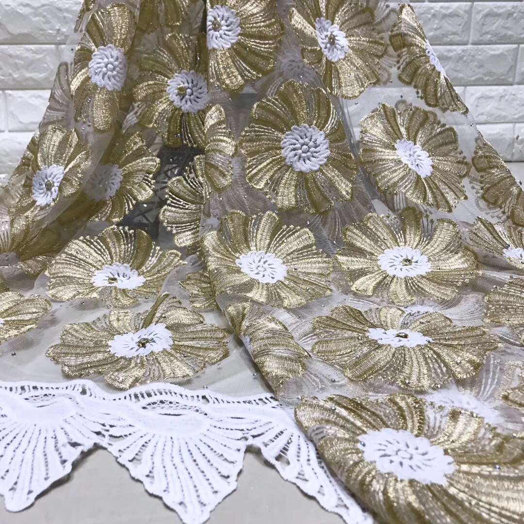 

African french lace fabric 2021 High Quality With Stones Nigerian Embroidery French tulle lace Material For Dress