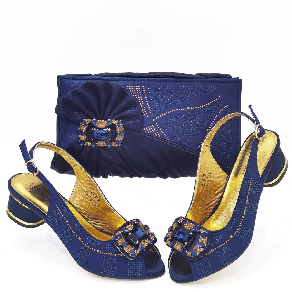 

Sweet Style Italian Design Women Matching Shoes and Bag Set in D.Blue Color High Quality New Arrivals Pumps for Garden Party
