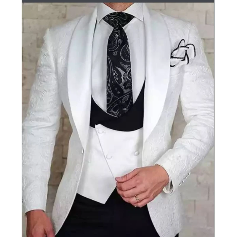 

Цветочные жаккардовые смокинг для жениха для свадьбы приталенные мужские костюмы 3 предмета шаль отворот куртка жилет с брюками мужской модный костюм