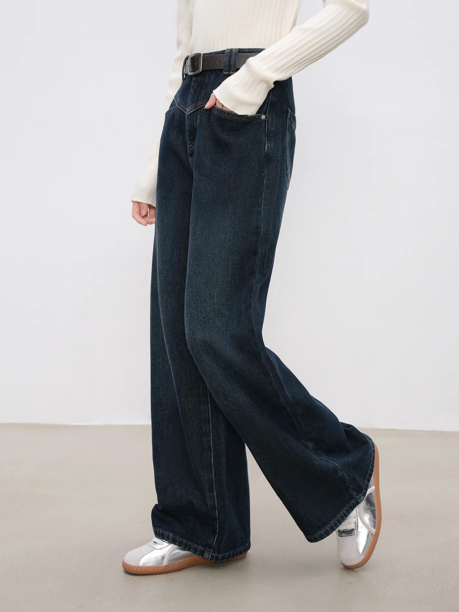 ZIQIAO женские зимние джинсы темные джинсовые синие легкие флисовые прямые на