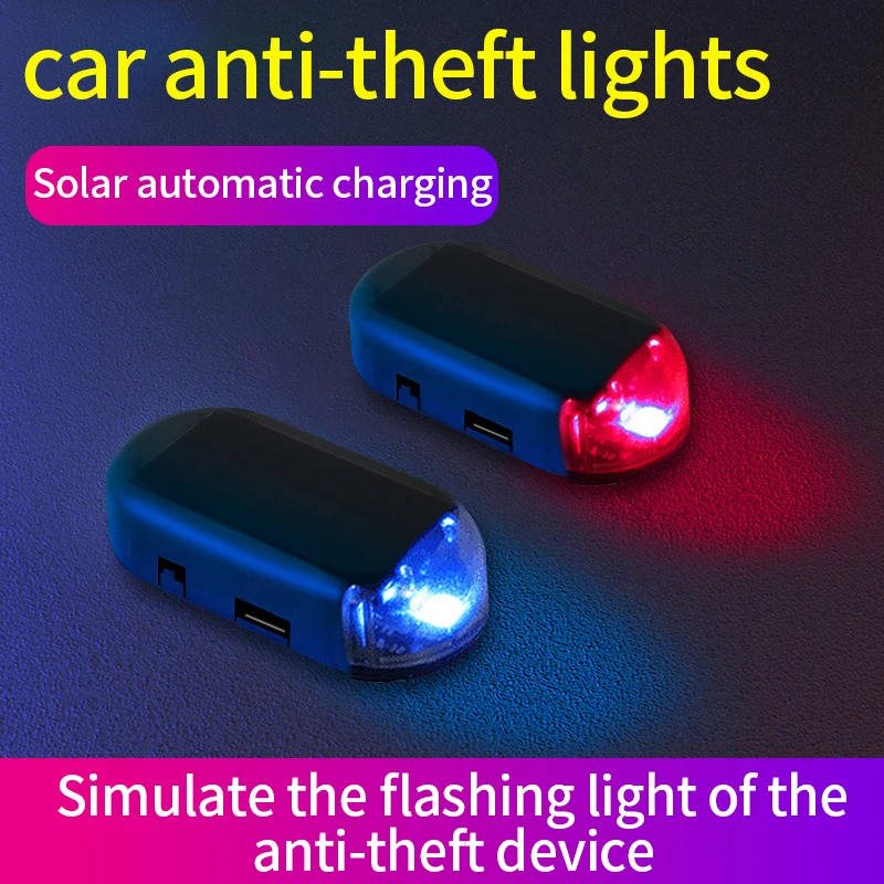 

Solar USB Power Car Alarm Light Anti-Theft Warning Flash Blinking Fake Car Led Light Flash Blinking Lamp Red Blue New Update