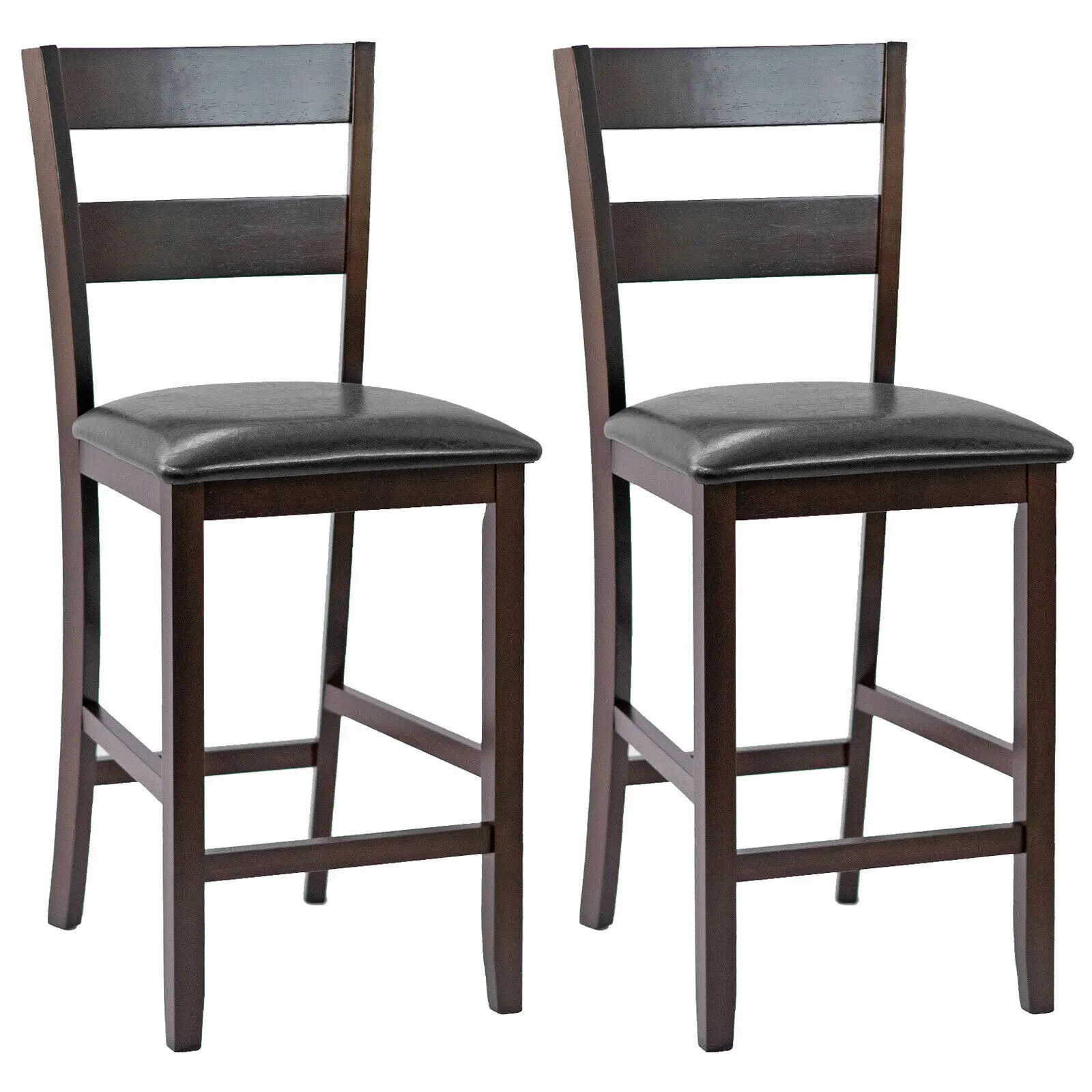 

Costway 2-Pieces Bar Stools Counter Height Chairs w/ PU Leather Seat Espresso KC53547