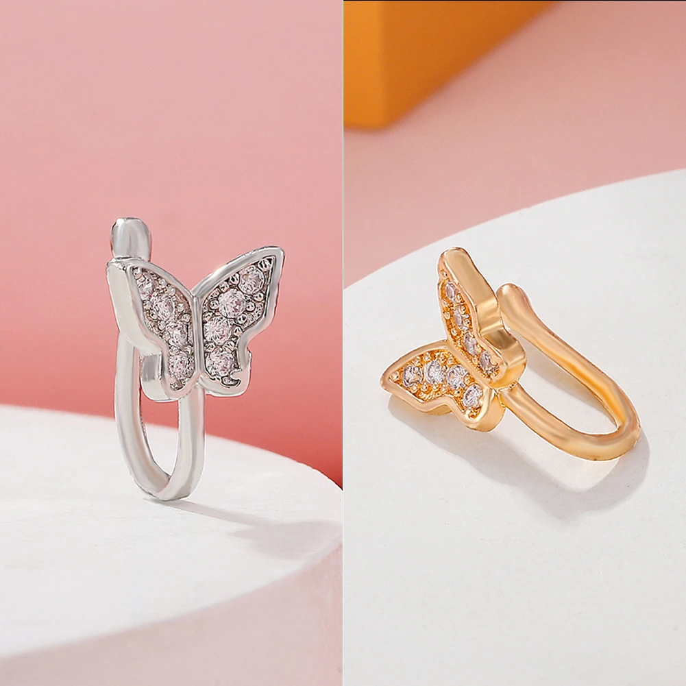 

2022 New 1Pc Fake Piercing Clip Nose Ring Cuff Body Jewelry for Women Trend Ear Cuffs Butterfly Clip Rings