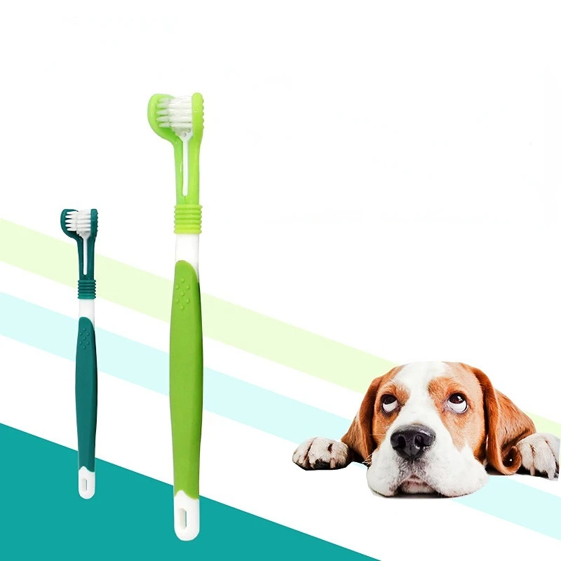 

Three Sided Pet Toothbrush Three-Head Multi-angle Toothbrush Cleaning Dog Cat Brush Bad Breath Teeth Care Tool