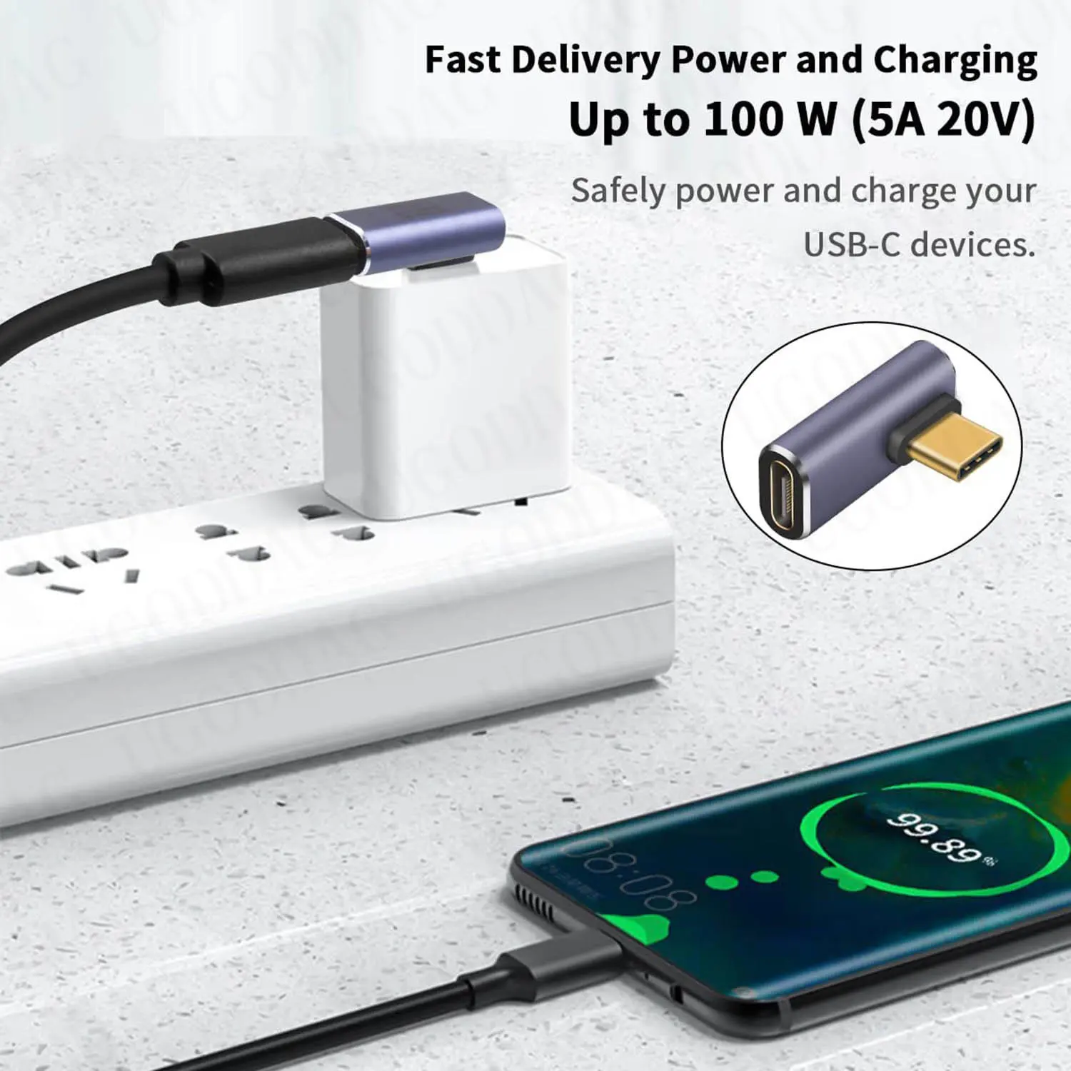 Адаптер USB Type-C с правым/левым углом 40 Гбит/с 100 Вт