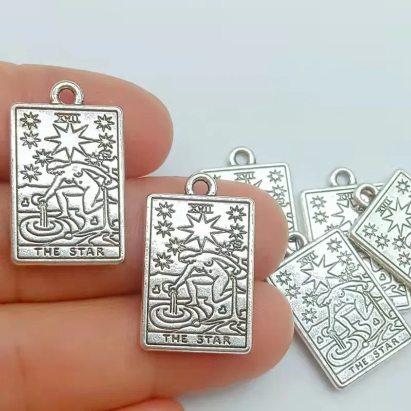 

6pcs 23x14mm Double Side Tag Witch Divination Tarot the star Pendant DIY Charm Necklace Bracelet Jewelry Crafts Making