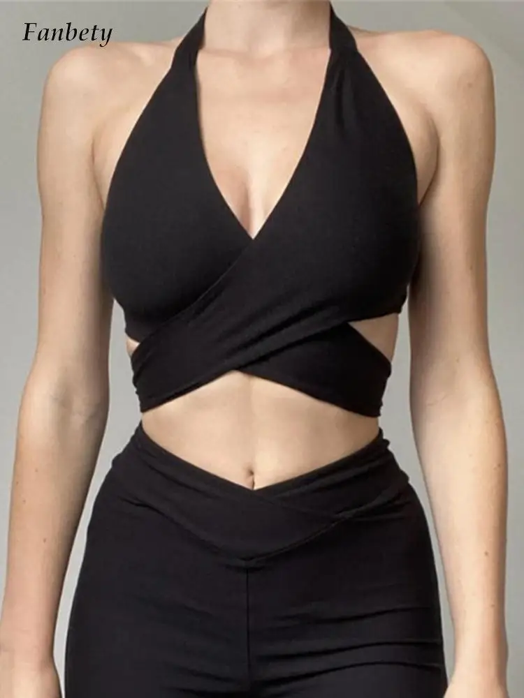 

Модная женская летняя пляжная вечеринка, сексуальный Узкий топ с V-образным вырезом, модная ажурная дизайнерская короткая рубашка без рукав...