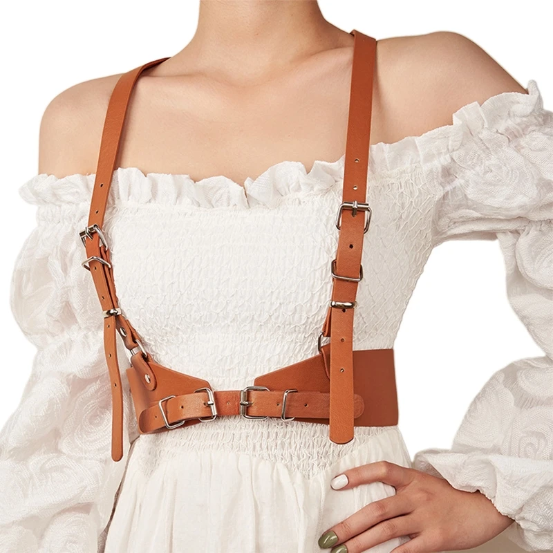 

J78E Women Sexy Garters PU Leather Women Body Bondage Cage Sculpting Harness Waist Belt Straps Suspenders Goth Style Belt