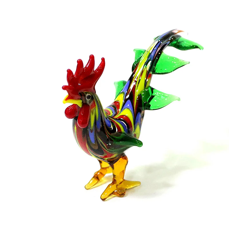 

Murano Glass Cock Figurines Craft Ornaments Colorful Rooster Home Tabletop Decor Cute Animal Statue Xmas New Year Gifts For Kids