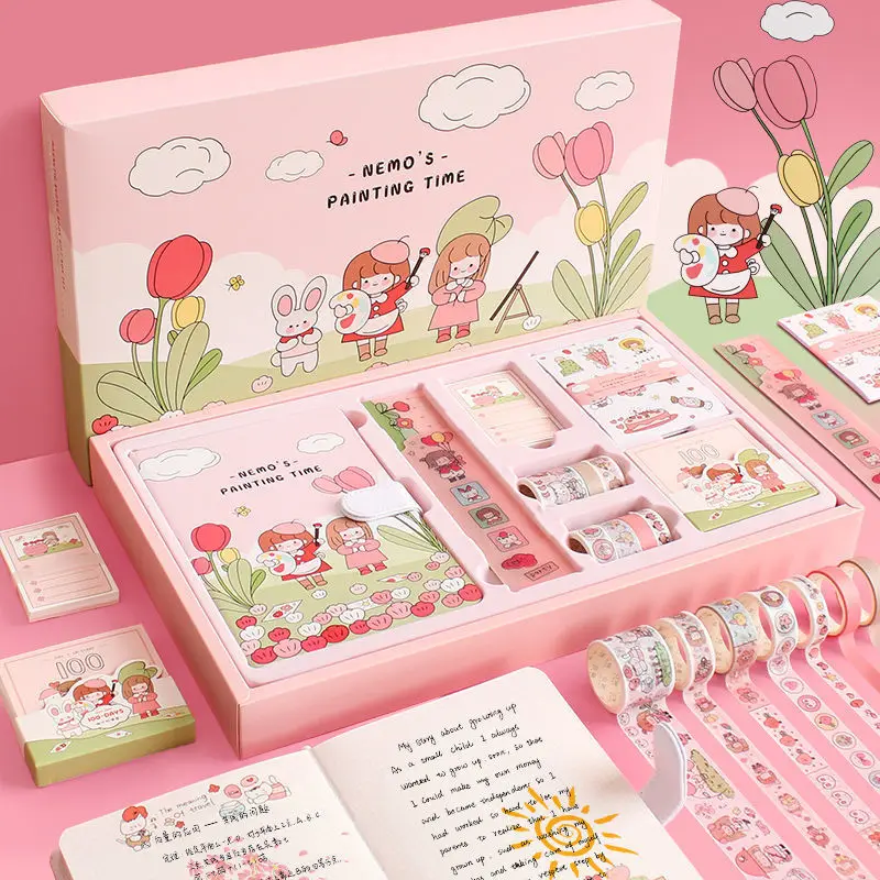 

Cute Washi Paper Stationery Sticker Set Girl Heart Hand Account Book Set Hand Notebook Student Gift Box Scrapbooking Diary