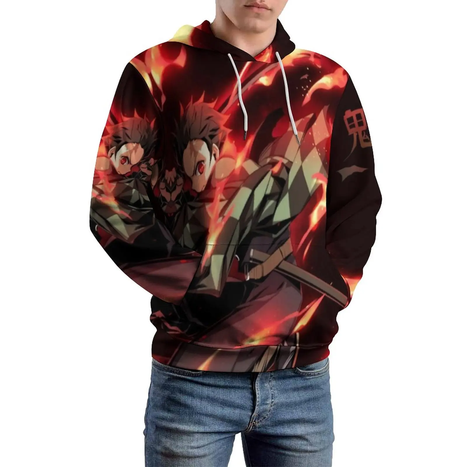 

Kawaii Demon Slayer Loose Hoodies Kimetsu No Yaiba Street Style Hoodie Long-Sleeve Retro Design Hooded Sweatshirts Plus Size