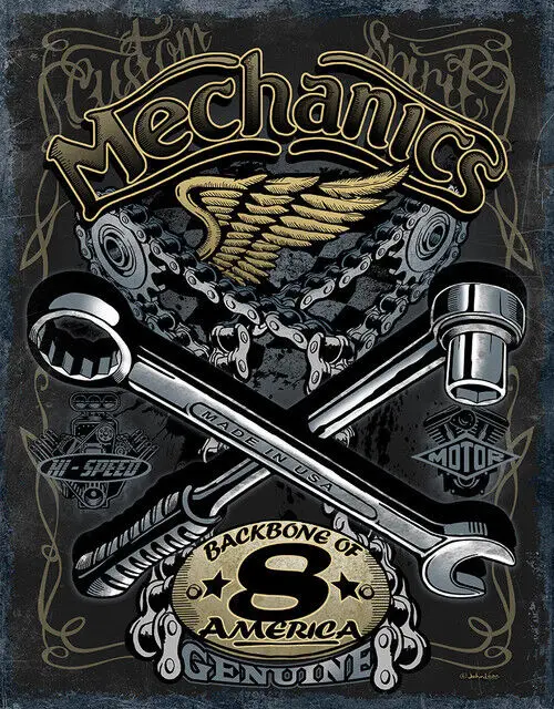 

Mechanics America Tin Metal Sign Garage Tools Wrenchs New