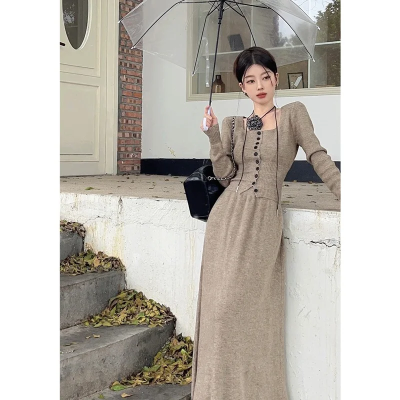 Plus Size Ruyan ~ Autumn Women clothes 2024 New Fashion Cardigan korea Base Sweater Skirt Two-piece Suit