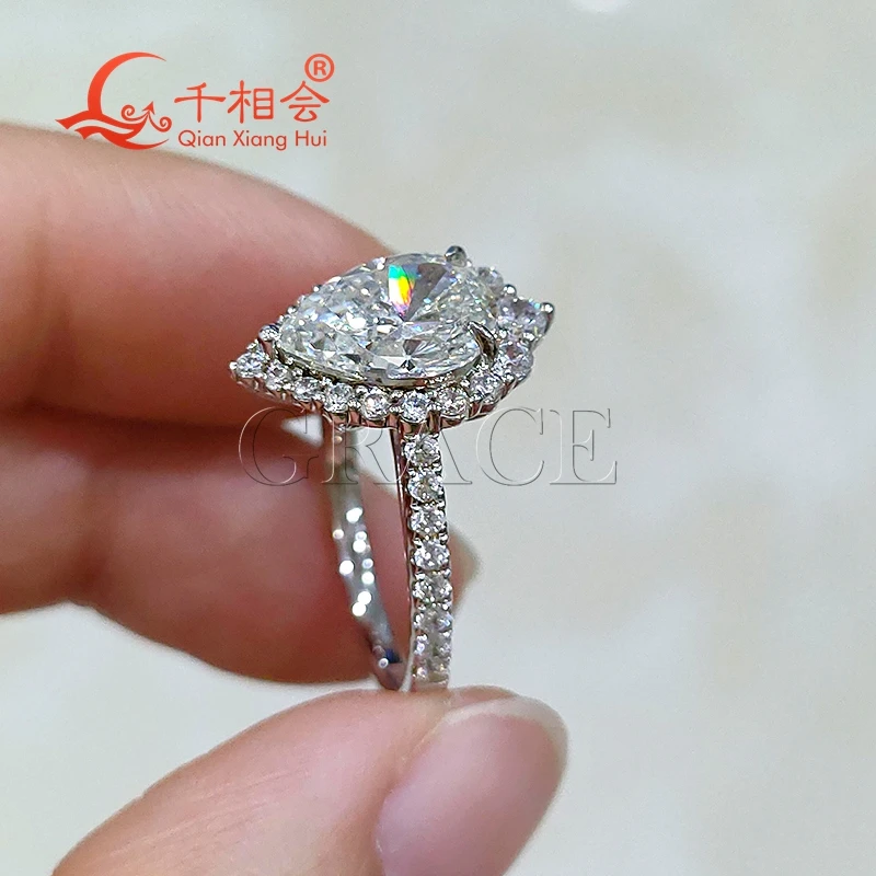 7*10mm 2ct pear halo ring round half Eternity Band D white vvs moissanite 925 Sterling Silver Ring Jewelry Engagement Ladies men