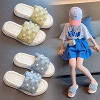 girls fashion slippers 2022 new summer kids pu mesh pearl princess indoor outdoor shoes children home beach slipper baby shoes