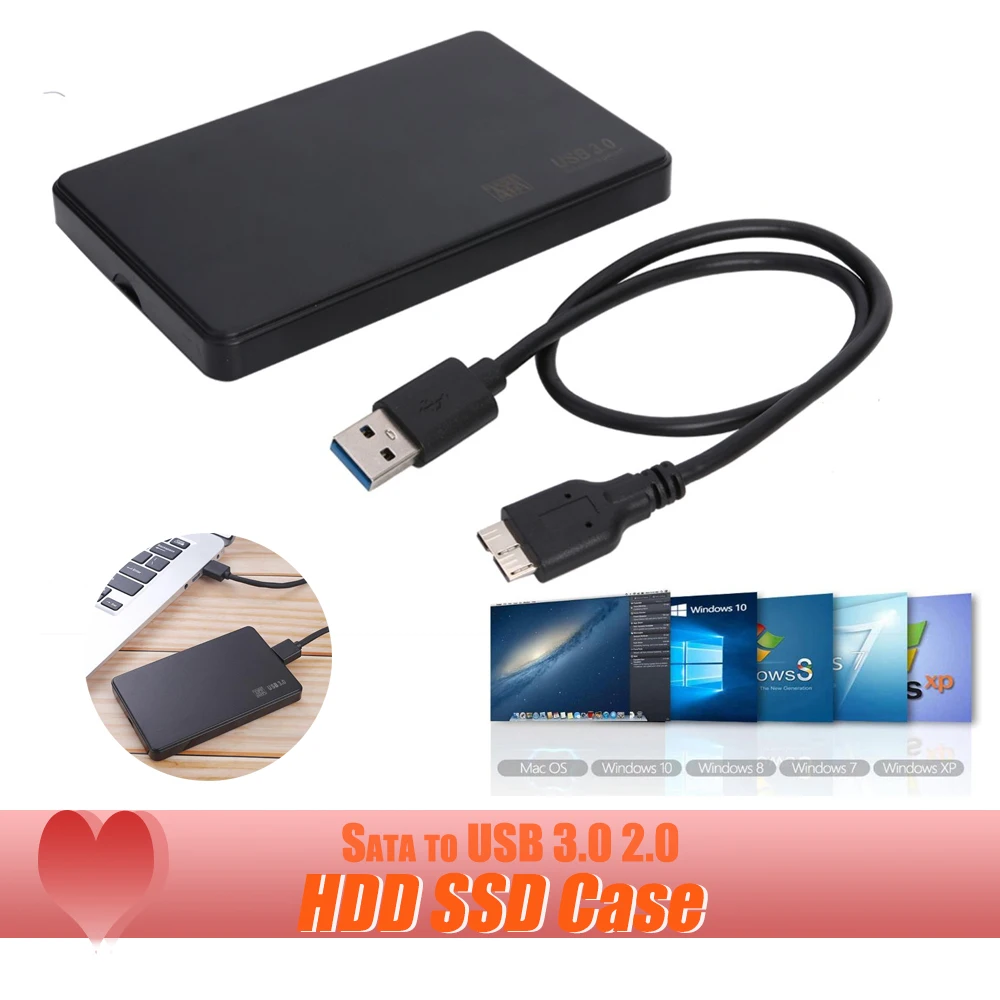 2.5 inch HDD SSD Case Sata to USB 3.0 2.0 Adapter Hard Drive Enclosure Free 5 6 Gbps Box for 2 TB HDD Disk for Windows Mac OS