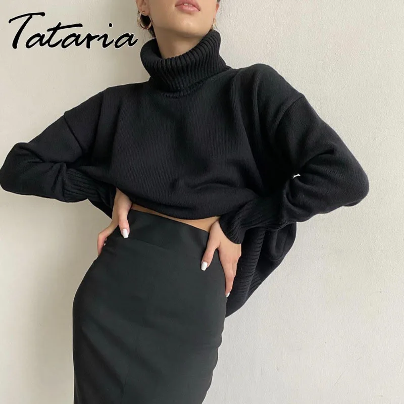 Фото Черная водолазка Осень-зима 2022 длинные свитера для женщин Модный черный