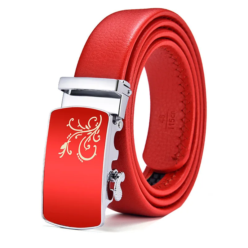 2023 New Men & Women Belts Chinese Elements Classic Red Fashion Male Wedding Party Automatic Buckle Belt（ Bandwidth 3.5CM ）