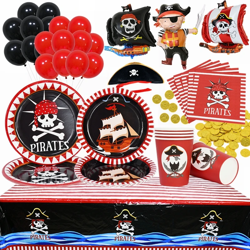 

Pirate Theme Disposable Tableware Birthday Party Decorations Pirate Kids Birthday Favors Paper Plate Cup Napkin Balloon Supplies