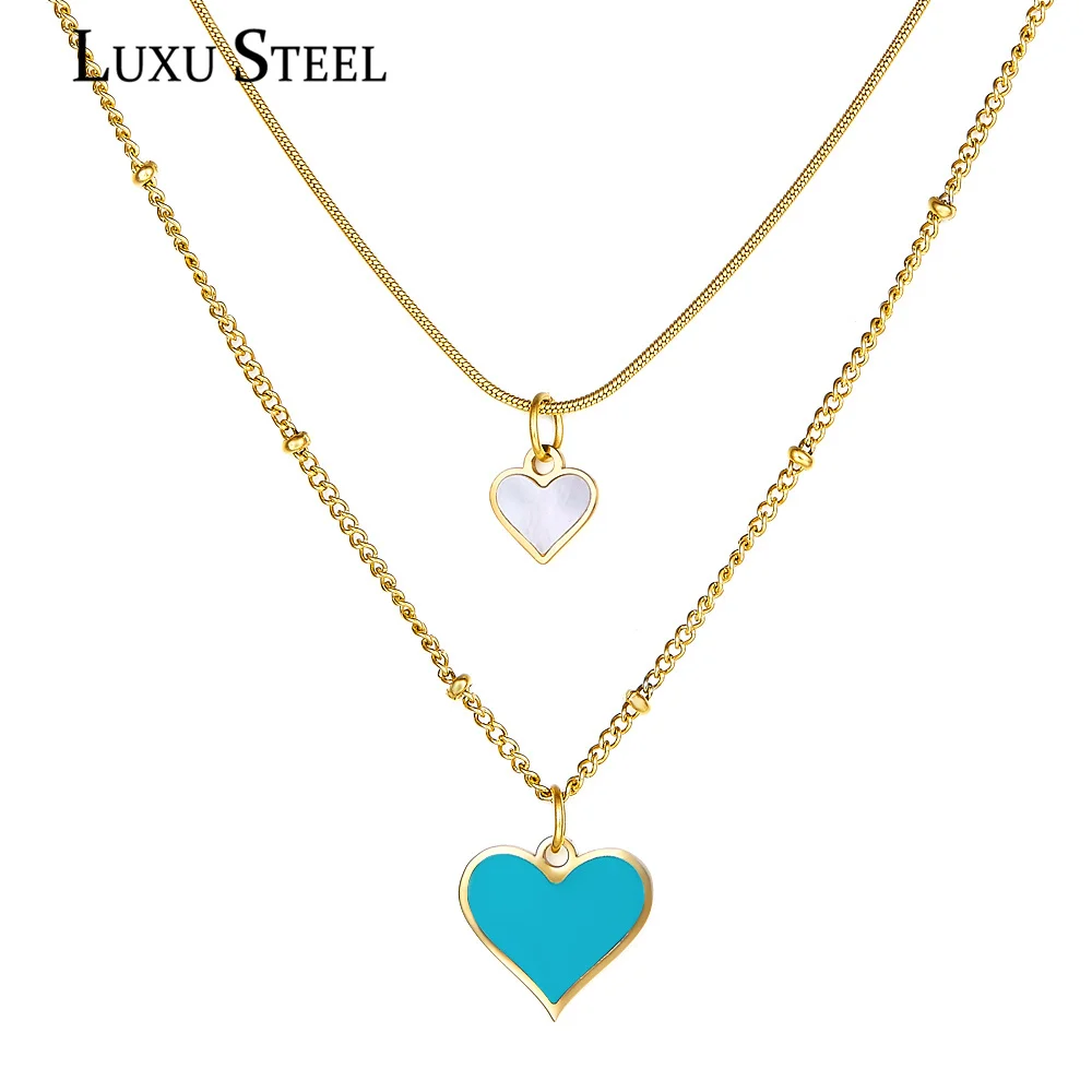 

LUXUSTEEL Romantic Heart Pendant Necklaces For Girls Fashion Party Jewellry Couple Necklace Gift Stainless Steel Layer Choker